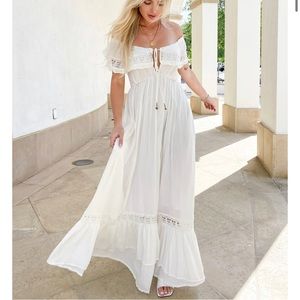 Free People Moonlight Ocean Off Shoulder Ruffles Femme Maxi Dress XS Ivory